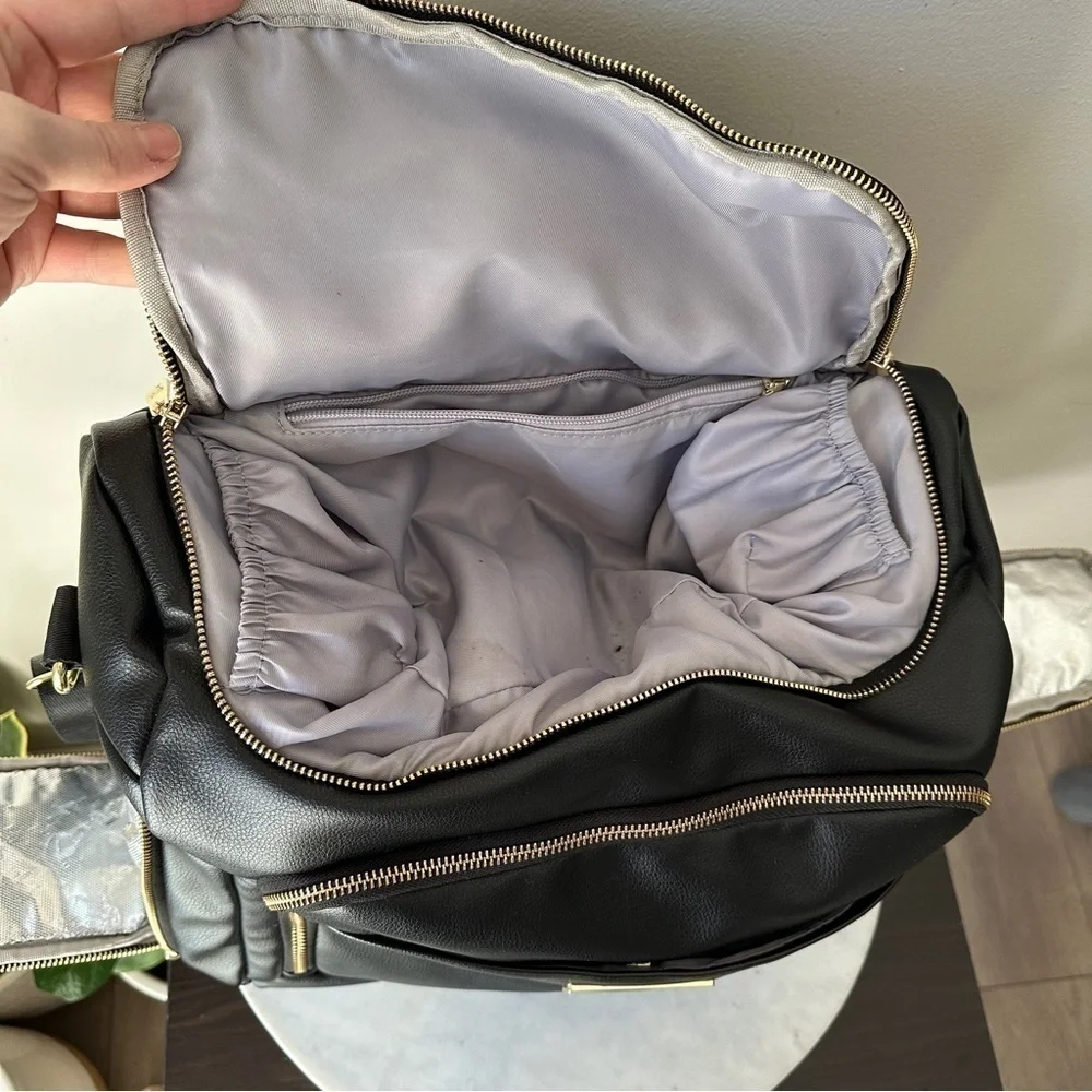 Greyfox Diaper Bag Vegan Leather Black Backpack with shoulder Strap Large